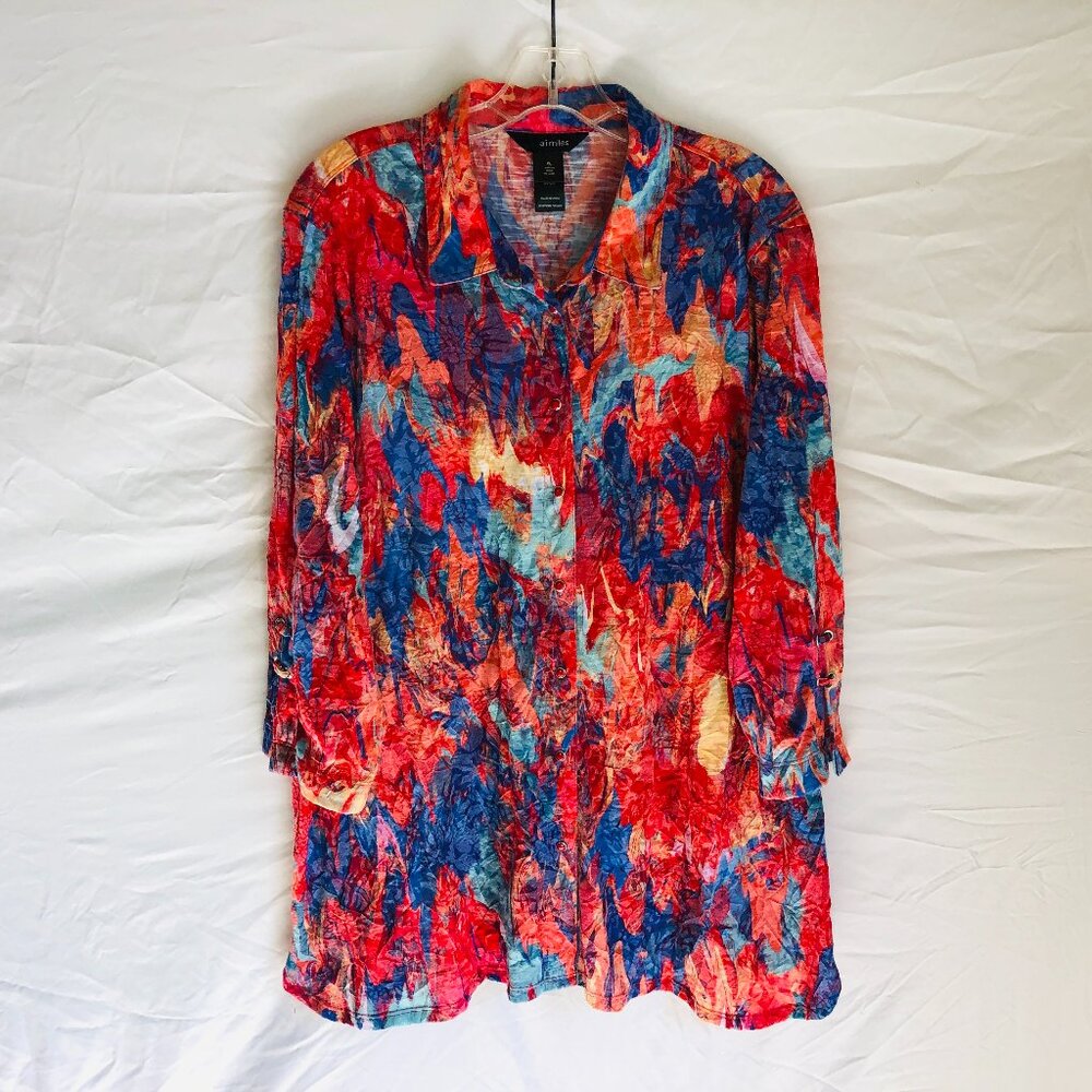 Ali Miles Multi-Color Abstract Button-Front Tunic